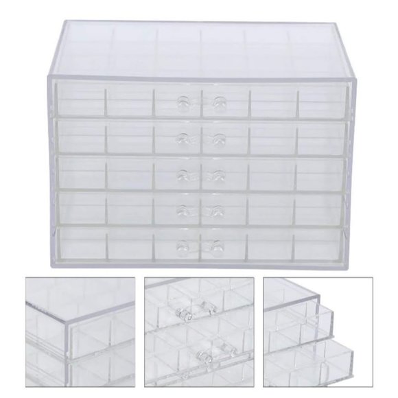 Acrylic EMPTY Nail Art Storage Box -120 Slots -5 Levels Of Removable Drawers NEW - Picture 1 of 9